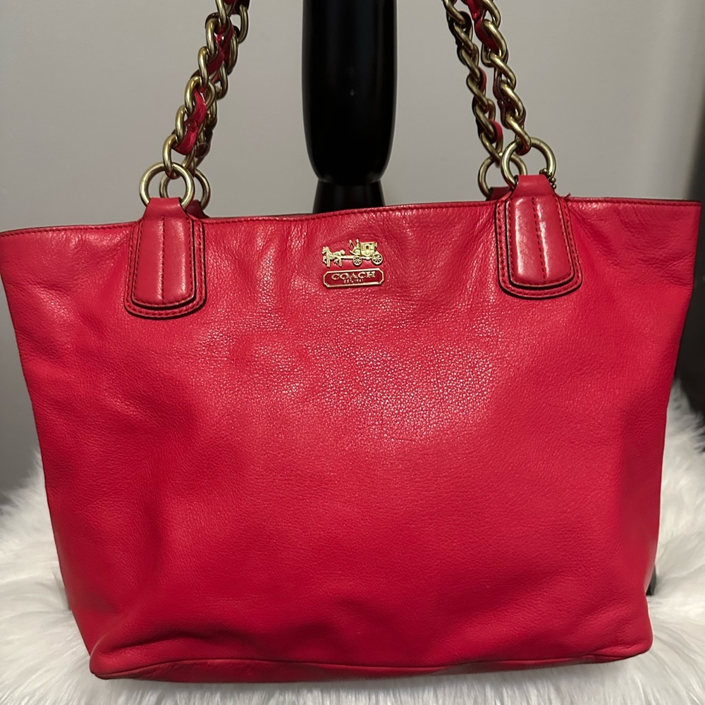 Coach Hot Pink Leather Shoulder Bag with Gold Chain Strap